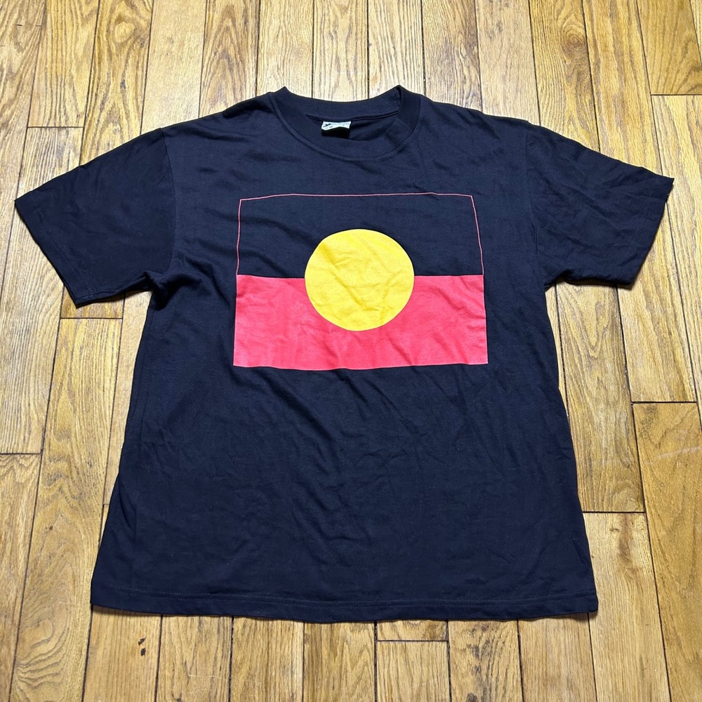 Gooses T-Shirts Aboriginal Flag Graphic Tee Black Cotton Mens Size L Australia